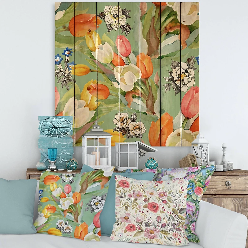 Designart - Blooming White and Orange Tulips III