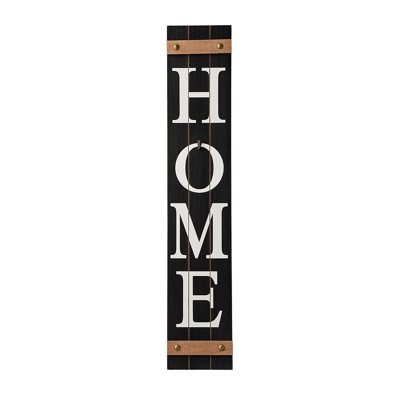 Glitzhome® 42" Black Home Wood Porch Sign with 3 Changeable Wreaths
