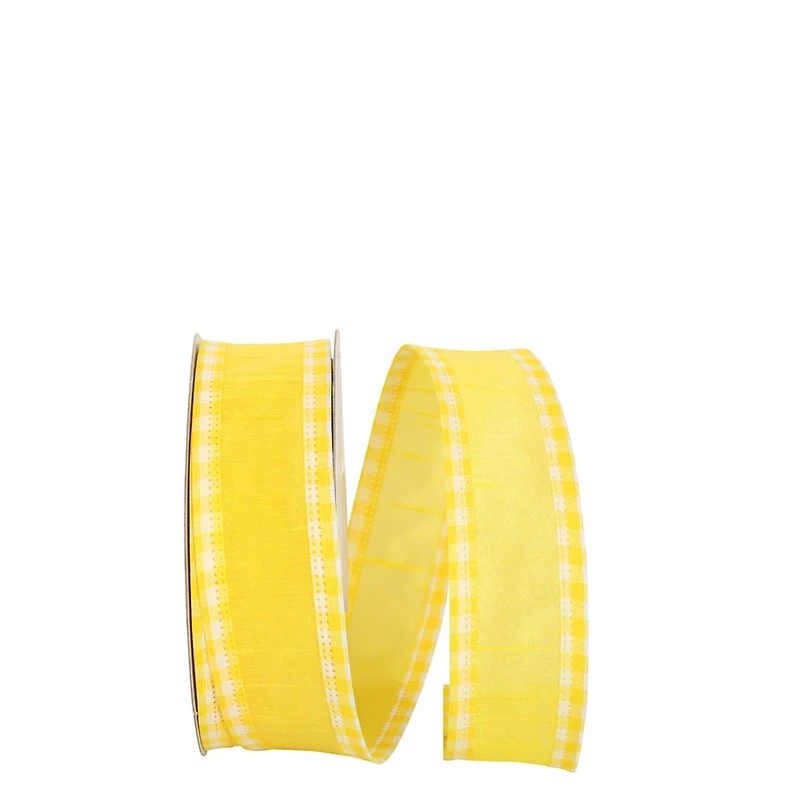JAM Paper 1.5" x 20yd. Yellow Gingham Edge Wired Dupioni Ribbon