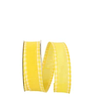 JAM Paper 1.5" x 20yd. Yellow Gingham Edge Wired Dupioni Ribbon