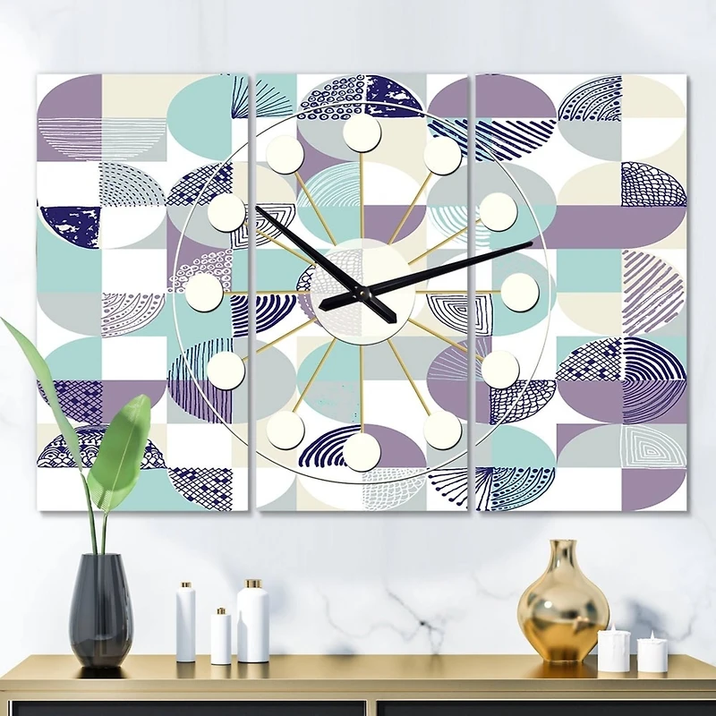 Designart Retro Geometric Design IV Oversized Mid-Century Modern Multipanel Wall Clock