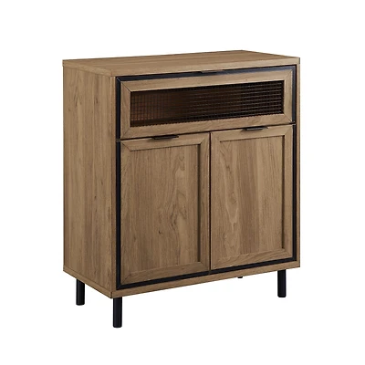 Walker Edison English Oak Mesh Metal Accent Cabinet