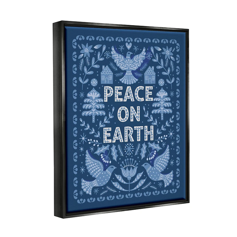 Stupell Industries Peace On Earth Blue Doves Framed Floater Canvas Wall Art