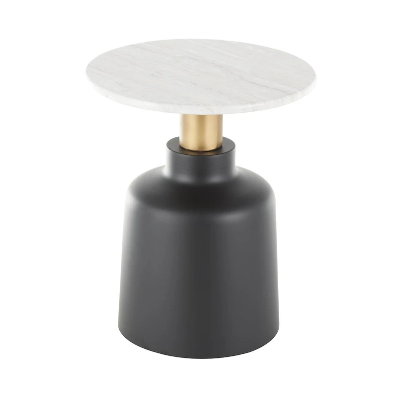 21.5" Black Metal Pedestal Accent Table with Faux White Marble Top