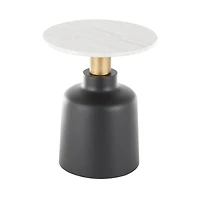 21.5" Black Metal Pedestal Accent Table with Faux White Marble Top