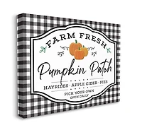Stupell Industries Farm Fresh Pumpkin Patch Sign Black Checkered Plaid Canvas Wall Art