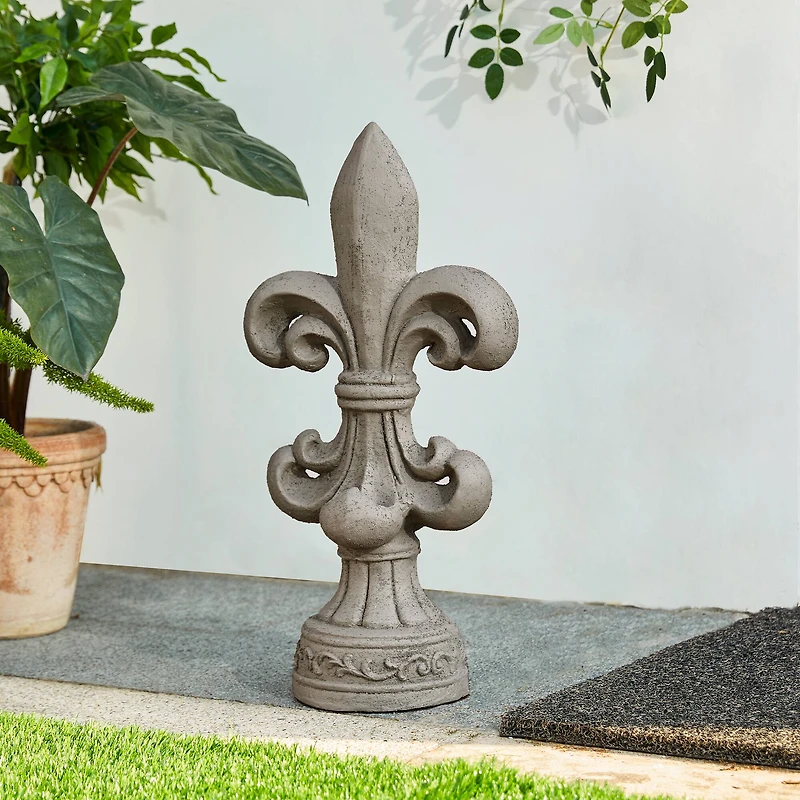 Glitzhome® 21" Gray Standing Fleur De Lis Garden Statue