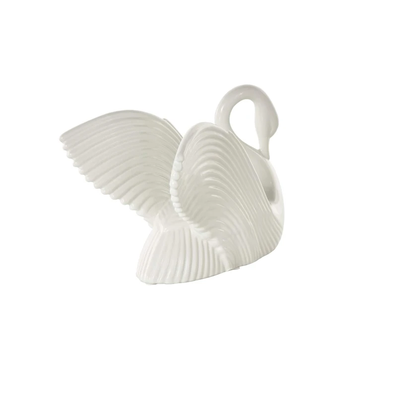 10.5" Ceramic Swan with Textured Grooves Sculpture