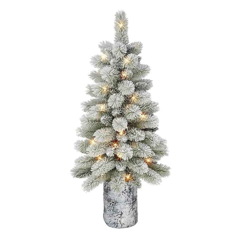 6 Pack: 3.5ft. Pre-Lit Potted Flocked Pine Artificial Christmas Tree, White LED Lights