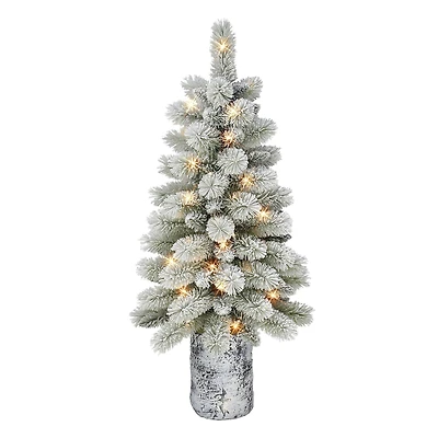 6 Pack: 3.5ft. Pre-Lit Potted Flocked Pine Artificial Christmas Tree, White LED Lights