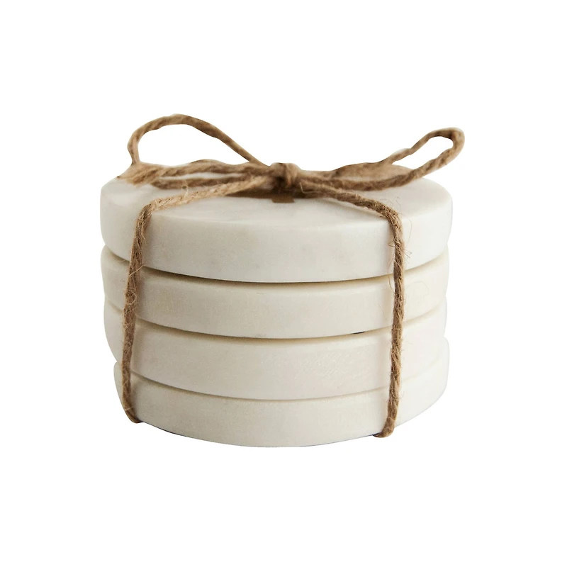 Hello Honey® 4" White Round Marble Coasters with Brass Tree Inlay, 4ct.