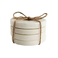 Hello Honey® 4" White Round Marble Coasters with Brass Tree Inlay, 4ct.