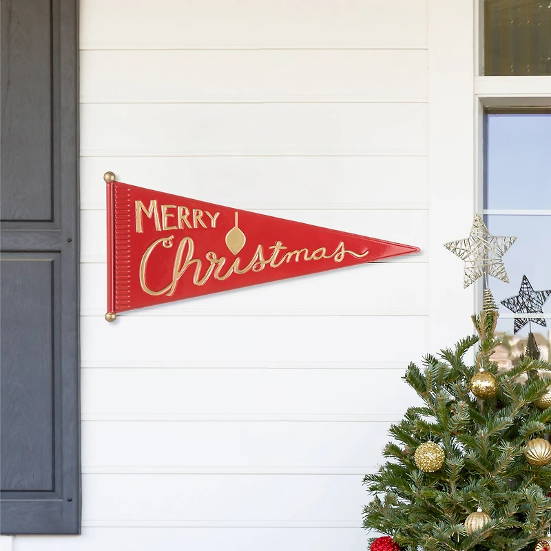 Glitzhome® 25" "Merry Christmas" Metal Pennant Wall Décor