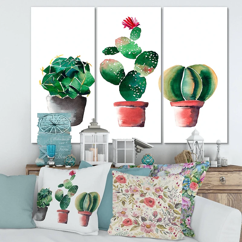 Designart - Three Cactus In Clay Pots