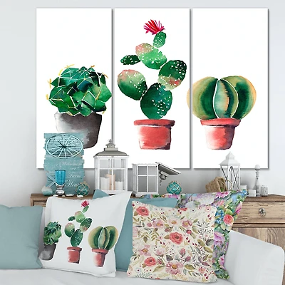 Designart - Three Cactus In Clay Pots