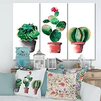 Designart - Three Cactus In Clay Pots
