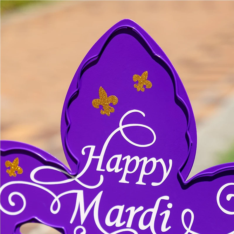 Glitzhome® 24" Mardi Gras Metal Fleur-de-Lis Yard Stake