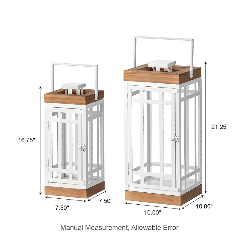 Glitzhome® White Modern Square Metal & Wood Lanterns Set