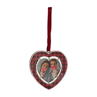 Buffalo Plaid Heart Shaped Picture Frame Christmas Ornament - 3" - Silver Finish