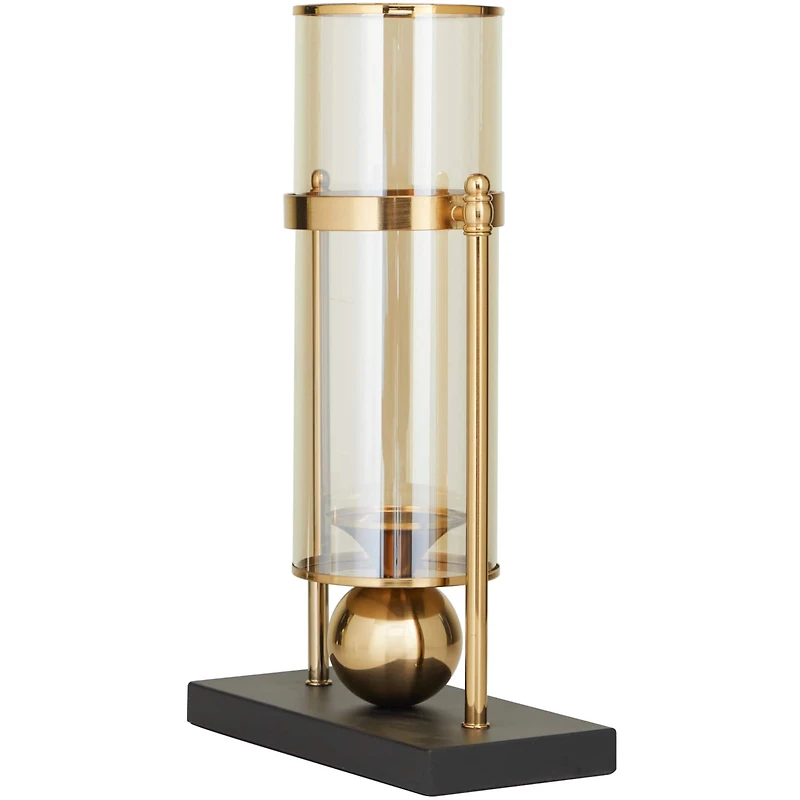 CosmoLiving by Cosmopolitan 17" Gold Metal Pillar Hurricane Lamp with Metal Stand