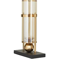 CosmoLiving by Cosmopolitan 17" Gold Metal Pillar Hurricane Lamp with Metal Stand