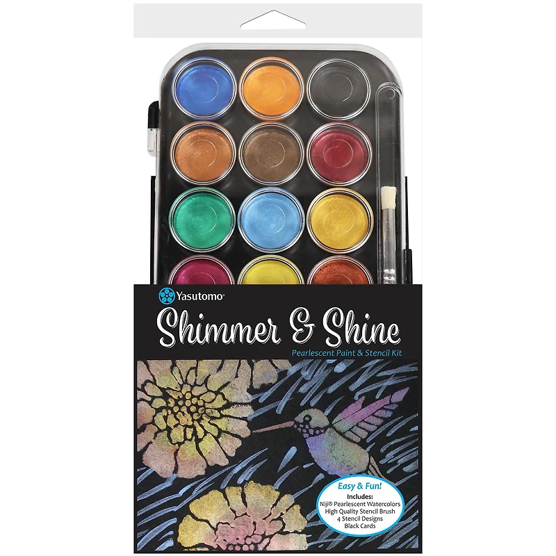Yasutomo® Shimmer & Shine Pearlescent Paint & Stencil Kit