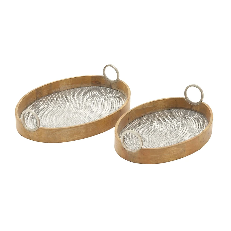 Brown Mango Wood Traditional Tray Set