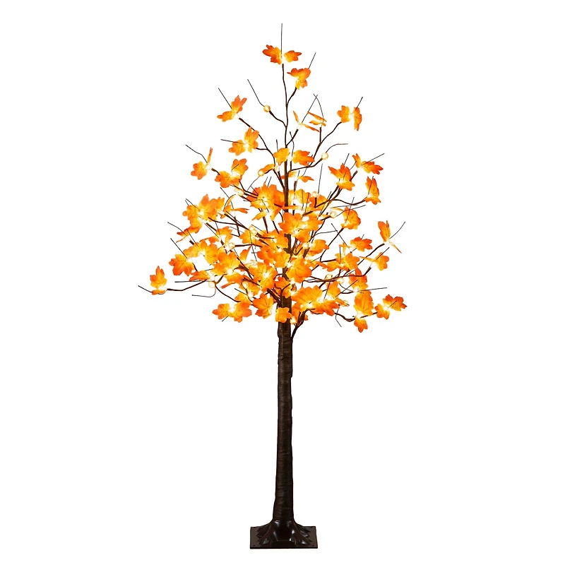 5ft. Pre-Lit Minimalist Autumn Maple Artificial Fall Tree with 96 LED Warm White & Orange Pumpkin Shaped Lights