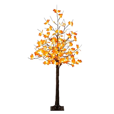 5ft. Pre-Lit Minimalist Autumn Maple Artificial Fall Tree with 96 LED Warm White & Orange Pumpkin Shaped Lights