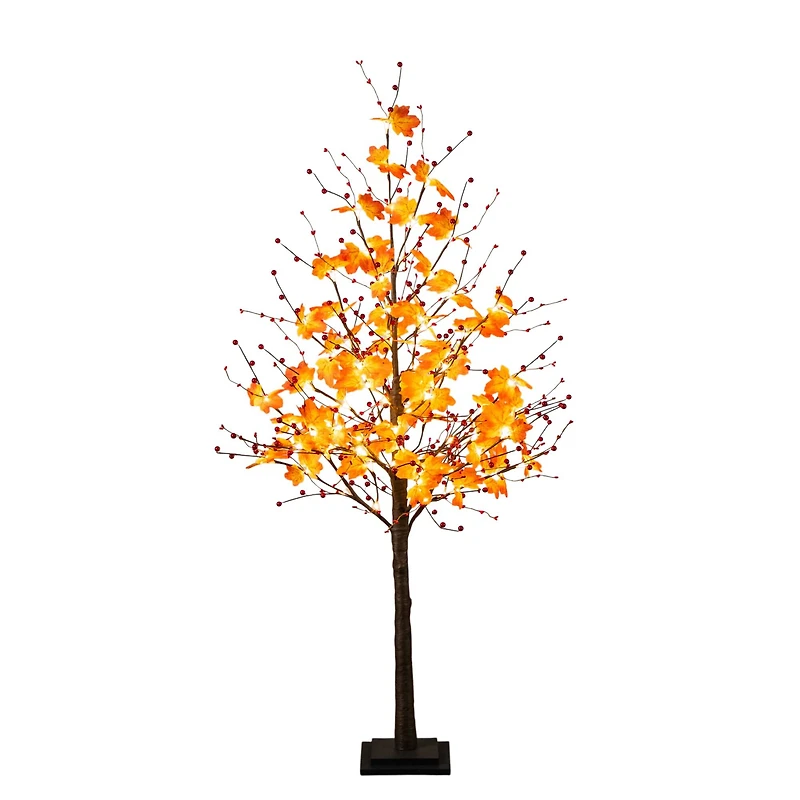 5ft. Pre-Lit Autumn Maple Artificial Fall Tree with Berries and 96 Warm White LED Lights