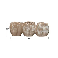 Hello Honey® 7" Distressed White Stoneware Pod Shaped Vase with 3 Sections and Organically Shaped Edge