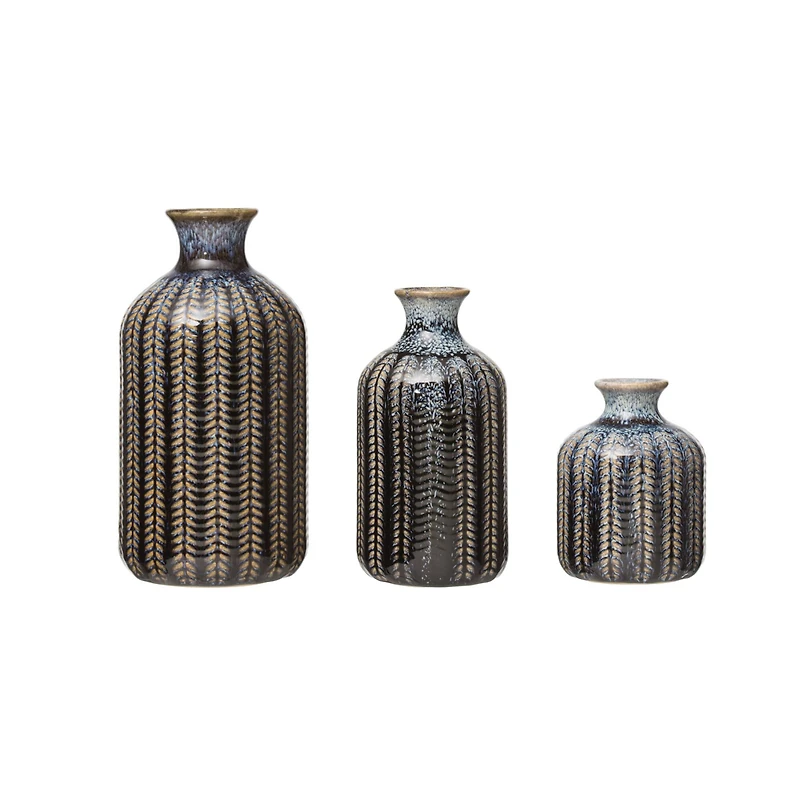 Hello Honey® Embossed Stoneware Vase with Reactive Glaze Finish Set