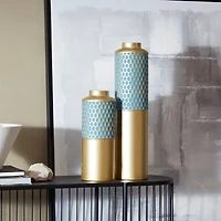 Light Blue Metal Glam Vase, Set of 2