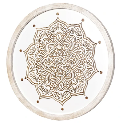 American Art Décor™ 17" White and Brown Boho Farmhouse Wood Framed Wall Medallion