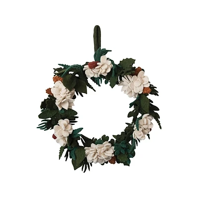 Hello Honey® 20" Multicolor Round Handmade Wool Felt Wreath with Appliqued Leaves & Flowers