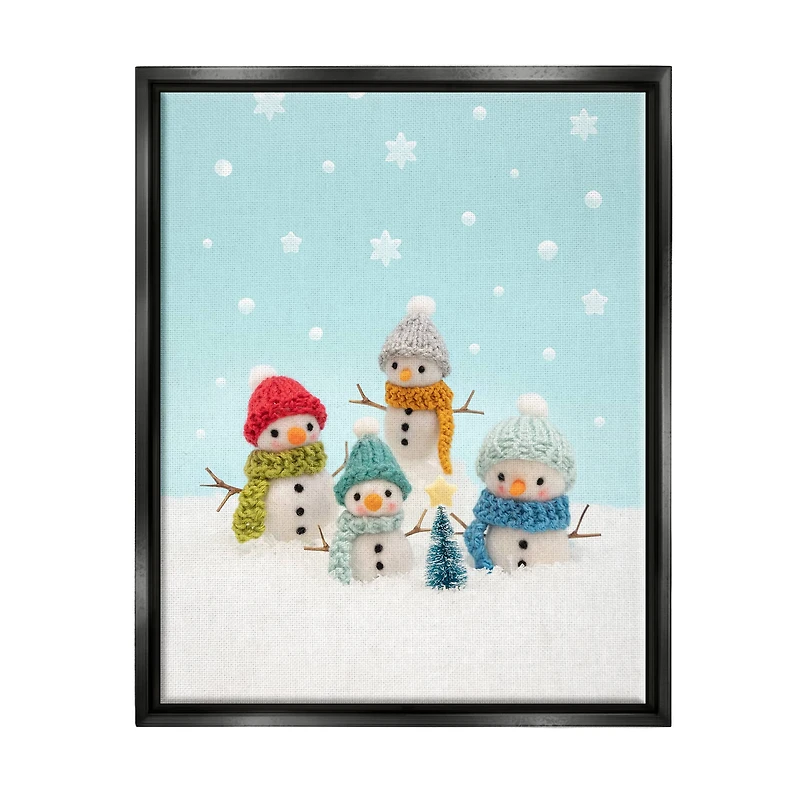 Stupell Industries Winter Snowmen Christmas Tree Framed Floater Canvas Wall Art
