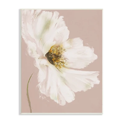 Stupell Industries Abstract White Petal Flower Expressive Flower Beige Green Wall Plaque