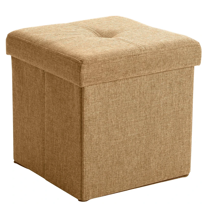 Simplify 15" Faux Linen Folding Storage Ottoman Cube