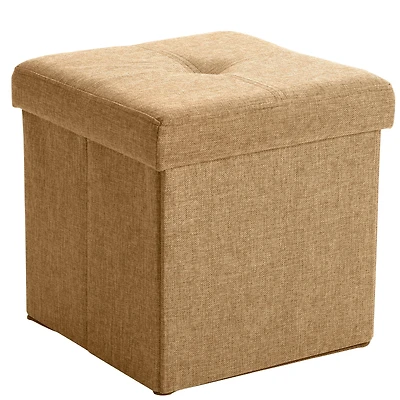 Simplify 15" Faux Linen Folding Storage Ottoman Cube