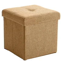 Simplify 15" Faux Linen Folding Storage Ottoman Cube