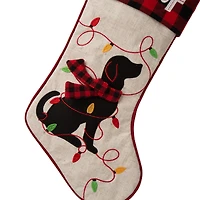 Glitzhome® 21" LED Embroidered Dog Linen Christmas Stocking