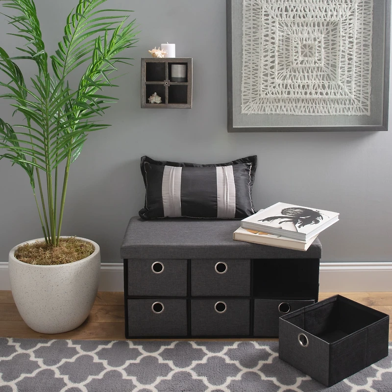 Simplify Gray 6 Drawer Collapsible Double Storage Ottoman