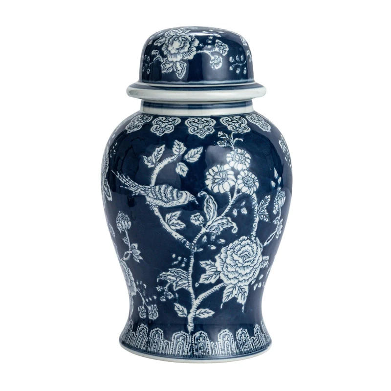 Hello Honey® 12.5" Blue & White Round Ceramic Ginger Jar with Lid