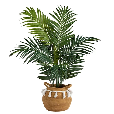 4ft. Kentia Palm Artificial Tree in Boho Chic Handmade Natural Cotton Woven Planter with Tassels