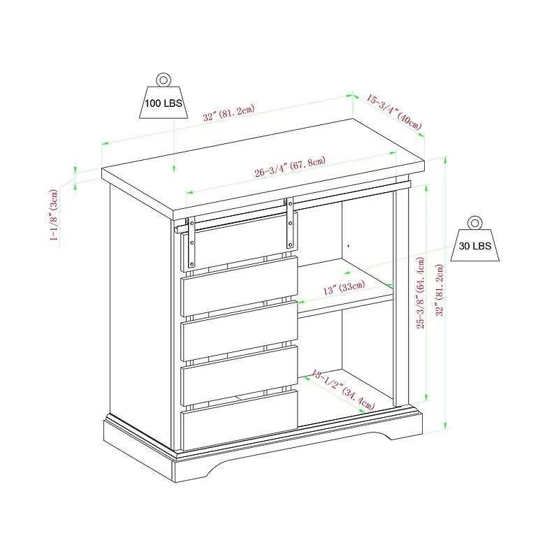 Edison Walker 32" Solid White & Grey Wash Two-Tone Sliding Slat Door Accent Cabinet