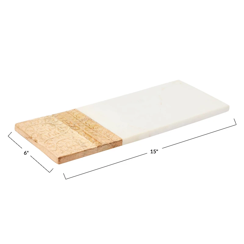 Hello Honey® 15" Contemporary Mango Wood & Marble Serving Board with Engraved Design