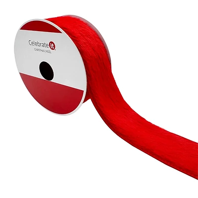 1.5" x 15ft. Red Wired Faux Fur Ribbon by Celebrate It®