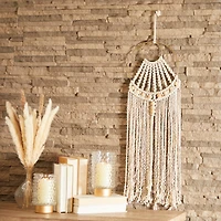 Beige Cotton Handmade Intricately Weaved Macrame Wall Decor with Beaded Fringe Tassels 10" x 1" x 38"