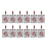 12ct. 6.25" Glass Winter Wishes Barn Ornament Set