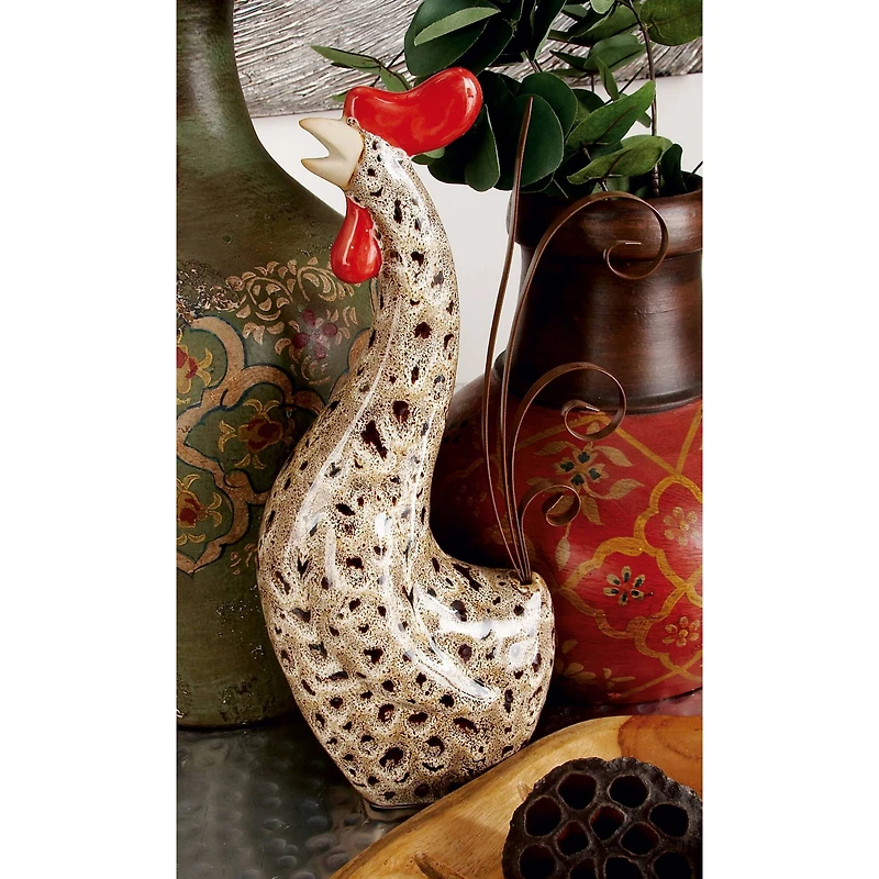 Cream Ceramic Farmhouse Rooster Garden Sculpture Set